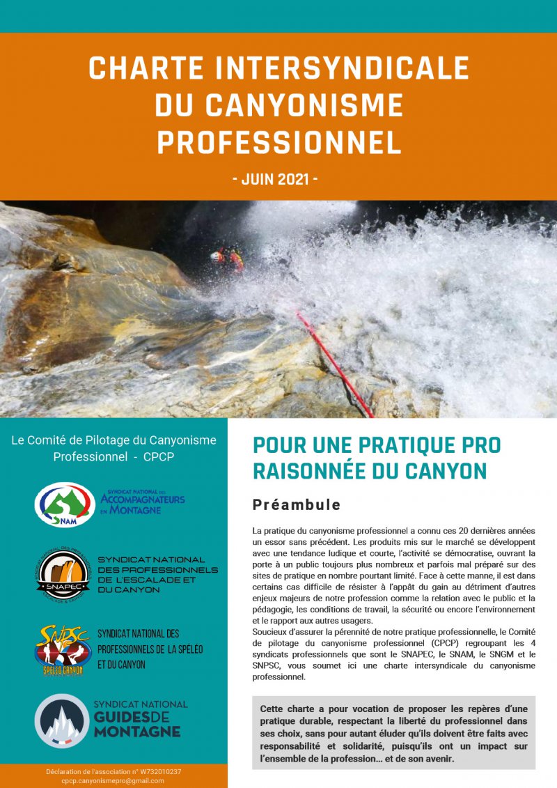 Charte intersyndicale du canyonisme professionnel